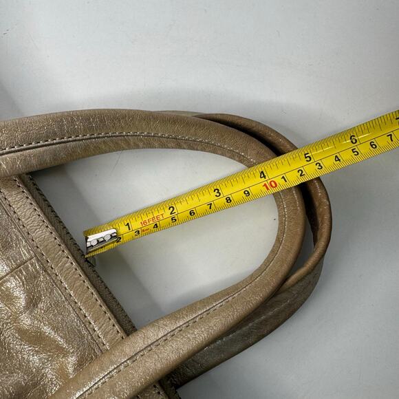 Vintage FOSSIL Gold Metallic Leather Shoulder Bag Purse Dawson Satchel - Picture 9 of 10